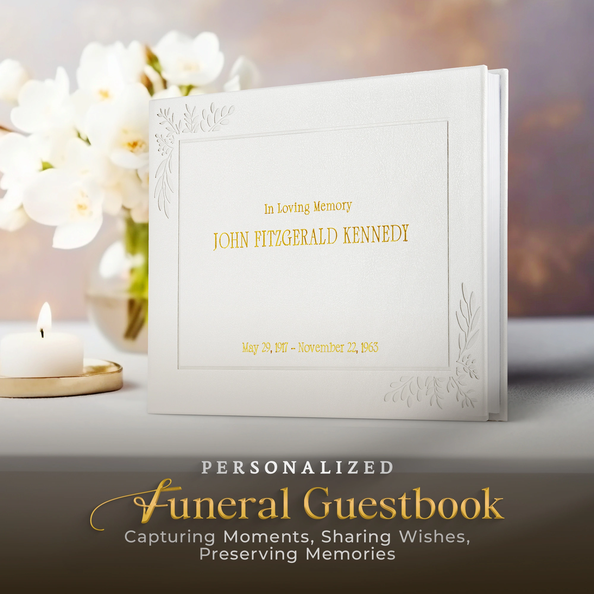 Personalized Funeral Guest Book - White hover